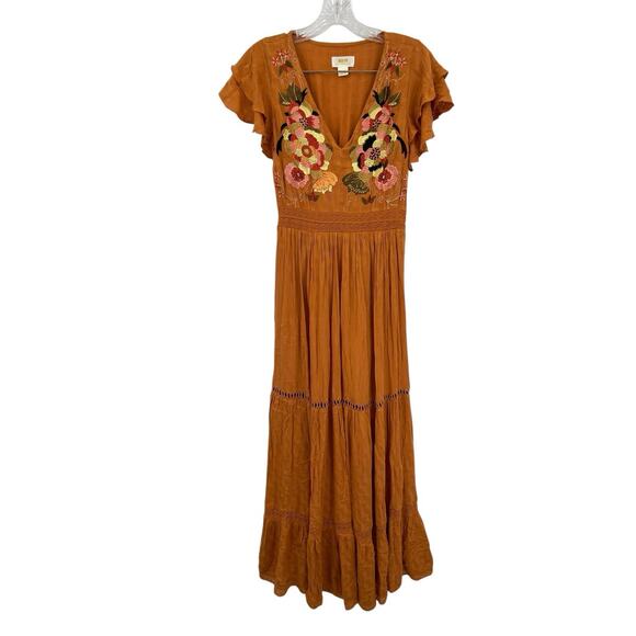 Maeve Anthropologie Sunshine Embroidered Maxi Dress Size 4 - Picture 1 of 14